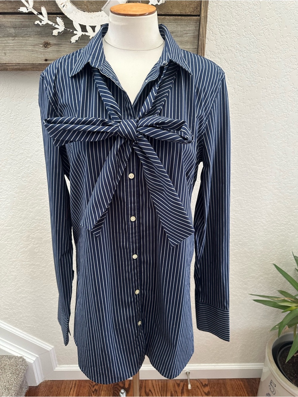 Banana Republic Riley navy stripe tunic shirt with bow size 16 Tall NWT